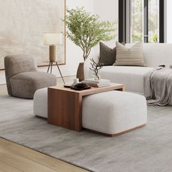 Hudson Walnut Castered Cocktail Table Ottoman w/Sliding Top