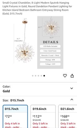 Small Crystal Chandelier, 8-Light Modern Sputnik Hanging Light Fixtures in Gold, Round Dandelion Pendant