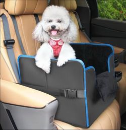 Foldable Small Dog Car Seat Box - Waterproof, Black/Blue