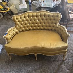 Antique French Provincial Tufted Gold Sofa – Excellent Condition
