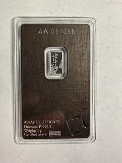 Valcambi Suisse 1g Platinum Bar – Sealed in Assay