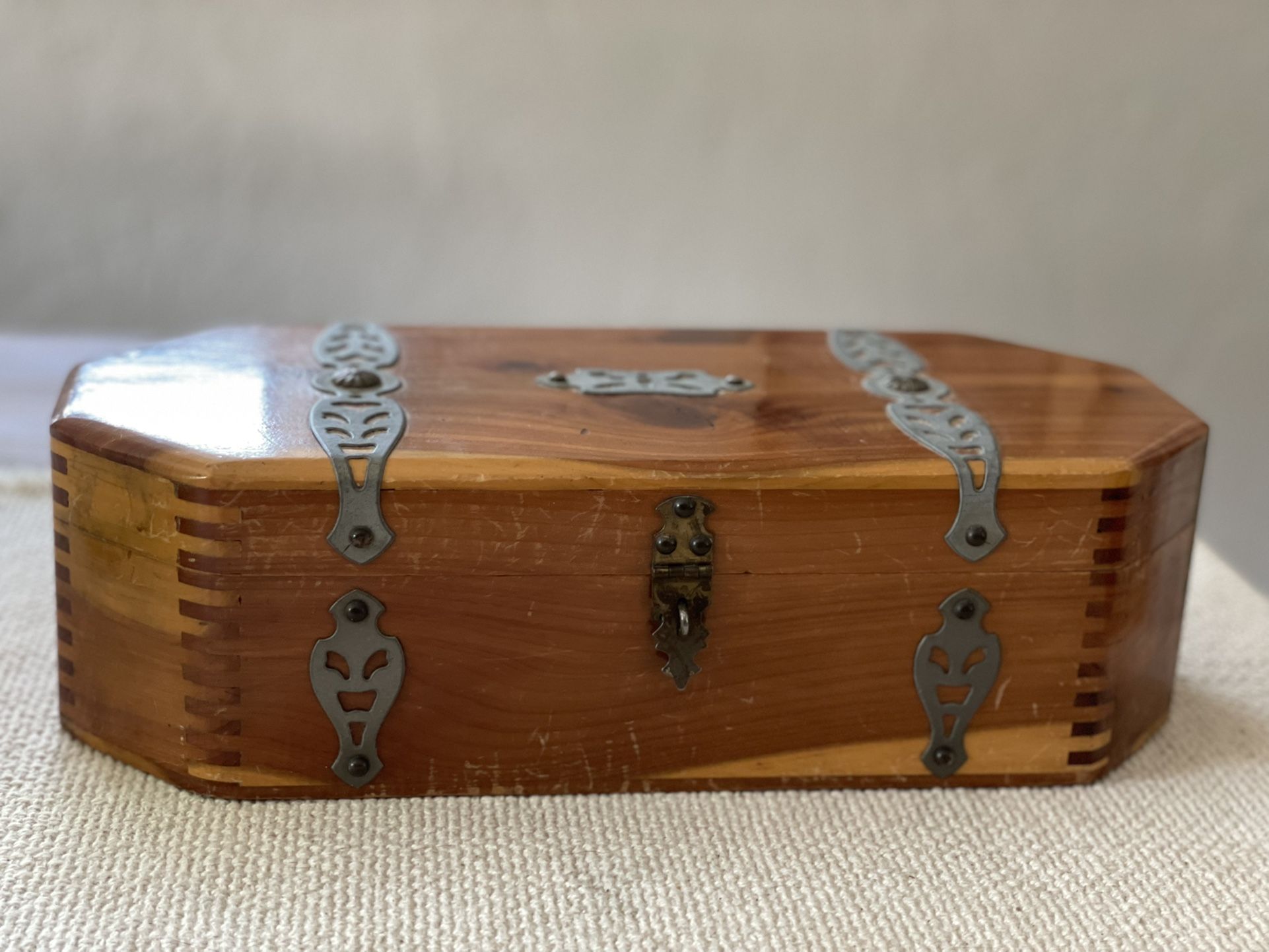 Vintage McGraw Box Co. Cedar Jewelry / Trinket Box - Silk Lined W/ Mirror
