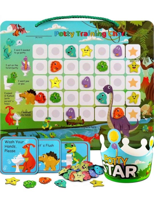 Potty Training Chart for Toddlers Boys & Girls - Potty Chart with 35 Dinosaur
