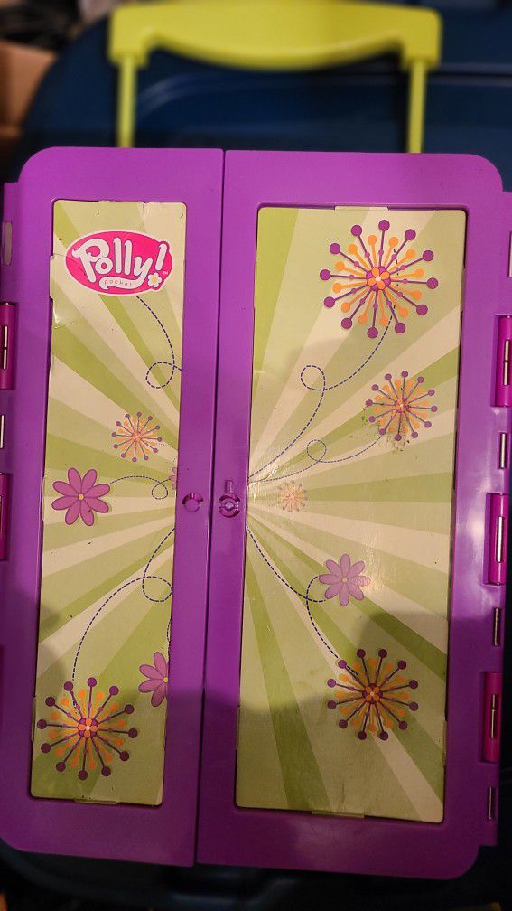 Polly Pocket Cruisin' Closet Rolling Storage Case W/Long Pull Out Handle For Travel For Doll Clothes