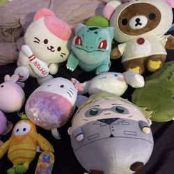10 plushies for sale mostly round1 ones good condition 