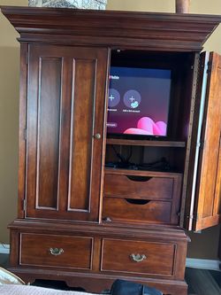 Cherry Wood TV Armoire with Drawers