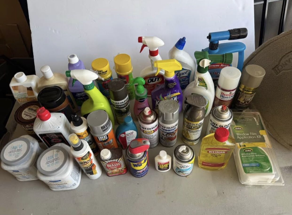 Cleaners and Paints 34 Piece Garage Lot