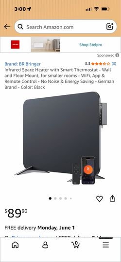 Infrared Space Heater with Smart Thermostat - Wall and Floor Mount, for smaller rooms - WiFi, App & Remote Control - No Noise & Energy Saving - German