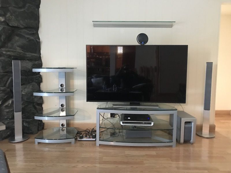 Omnimount Stellar G343 Silver TV Stand with with 10mm thick tempered glass