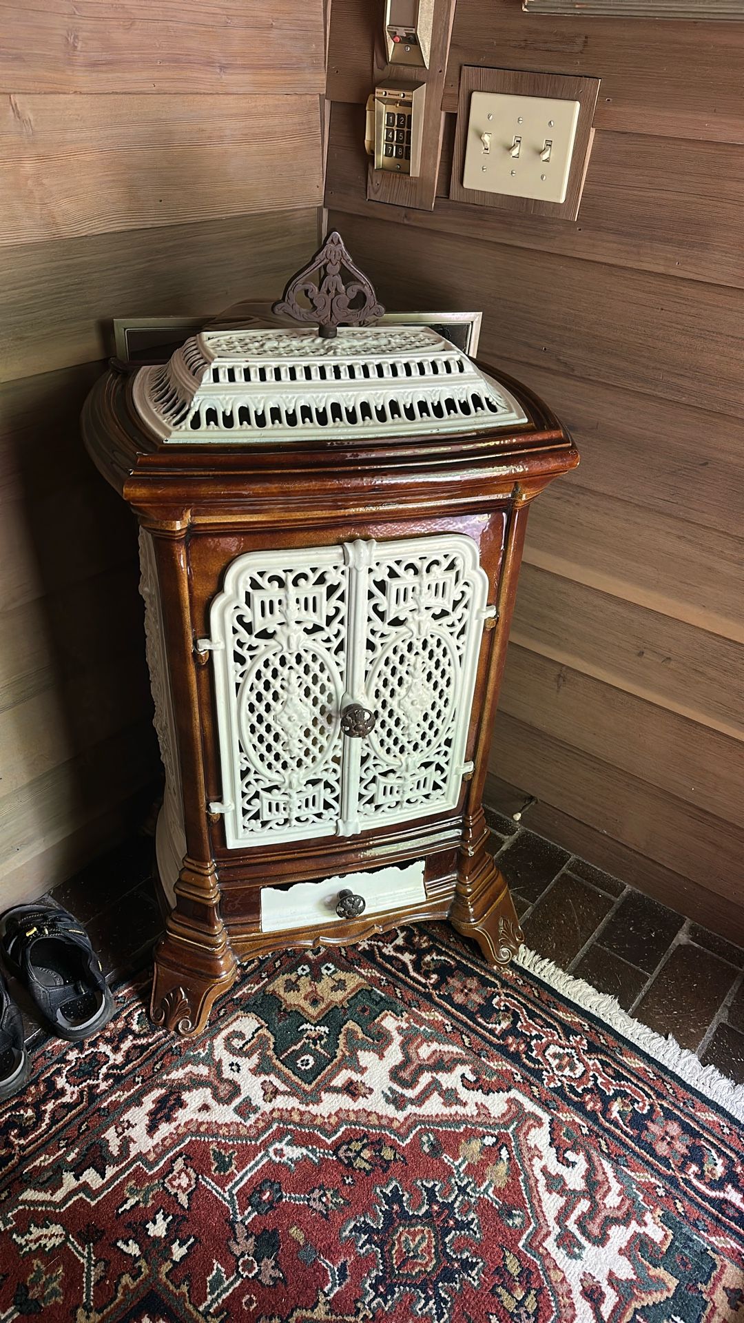 Antique French Cast Iron Enameled Stove