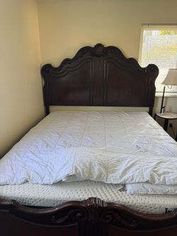 Bed fram nightstands dresser and mirror