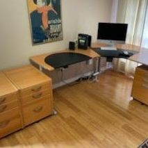 L-Shaped Desk And Multiple Filing Cabinets