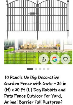10-Panel No Dig Decorative Garden Fence with Gate