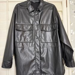 ZARA Black Faux Leather Jacket Men’s M – Warm Lined – Good Exterior