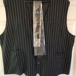 Men’s Gatsby / Peaky Blinders Black Pinstripe Vest + Tie