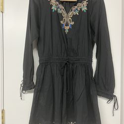 Black Cotton Long Sleeve New Cover Up With Beading 