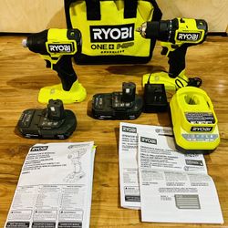 RYOBI ONE+ HP 18V Brushless Cordless Compact 1/2 in. Drill and Impact Driver Kit with (2) 1.5 Ah Batteries, Charger and Bag  BRAND NEW 