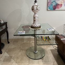 Unique Modern Glass & Brushed Chrome End Tables 