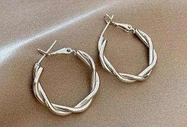 Silver Twisted Hoop Earrings Silver Reflections Pure Silver Over Brass Hoop Earrings