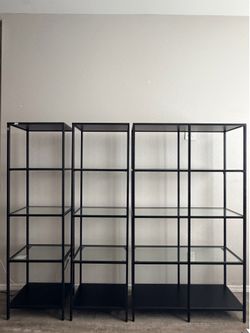 IKEA Black Metal & Glass Display Shelves – Set of 3