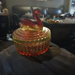 Swan Carnival Glass Red Yellow