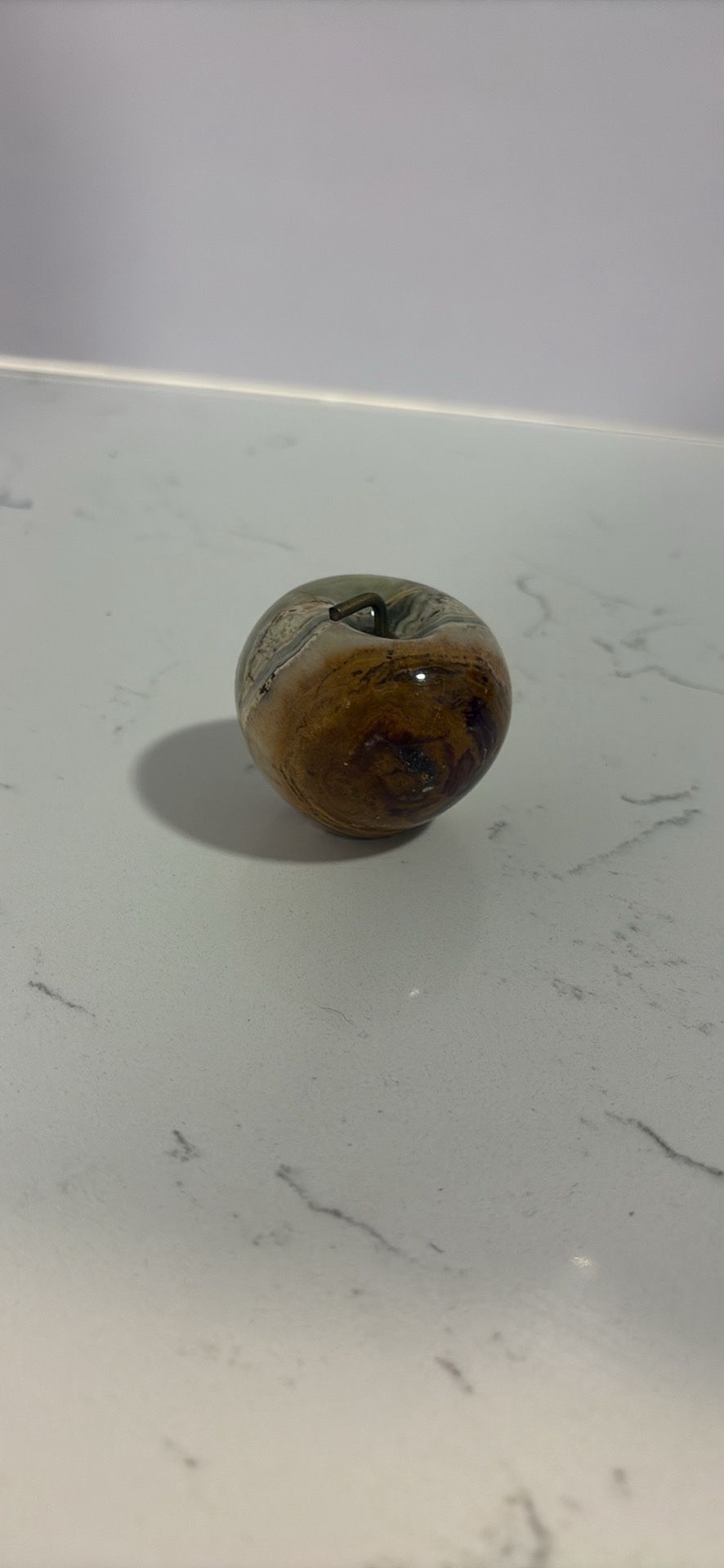 Agate Marble Apple Paperweight Gold Brown Unique Colors Veined