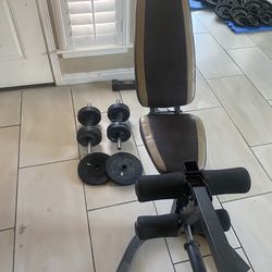 Adjustable weights bench with 60lbs of standard weights with dumbbells handles