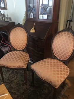 Pair Of MADE IN FRANCE , Antique. Solid Hand Carved Wood Accent Chairs.