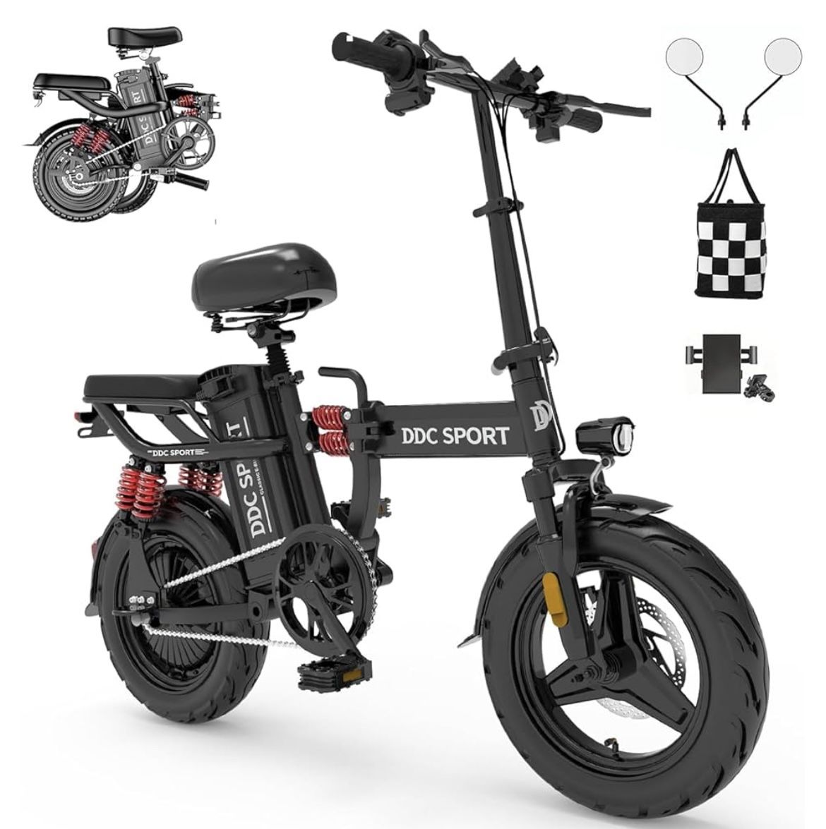 Folding Electric Bike for Adults, 700W Peak Motor 25MPH, Ebike with 48V 20Ah Removable Battery, 28-45 Miles Range, 14'' Adults Electric Bicycles for M