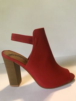 Red thick wedge block heels women’s fashion tan cute