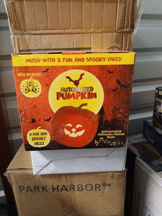 New Animated Pumpkin with 5 Different Spooky Faces, Built-in Speakers, LEDs