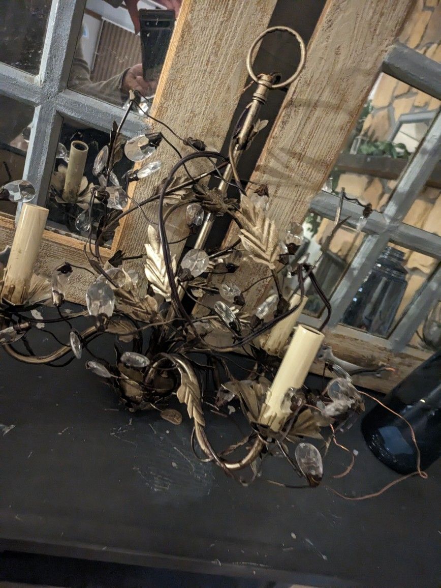 Metal Leaf Chandelier 3 Bulb gold