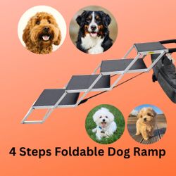 Dog Stairs 4 Steps Foldable Dog Ramp for Cars,SUV and Truck