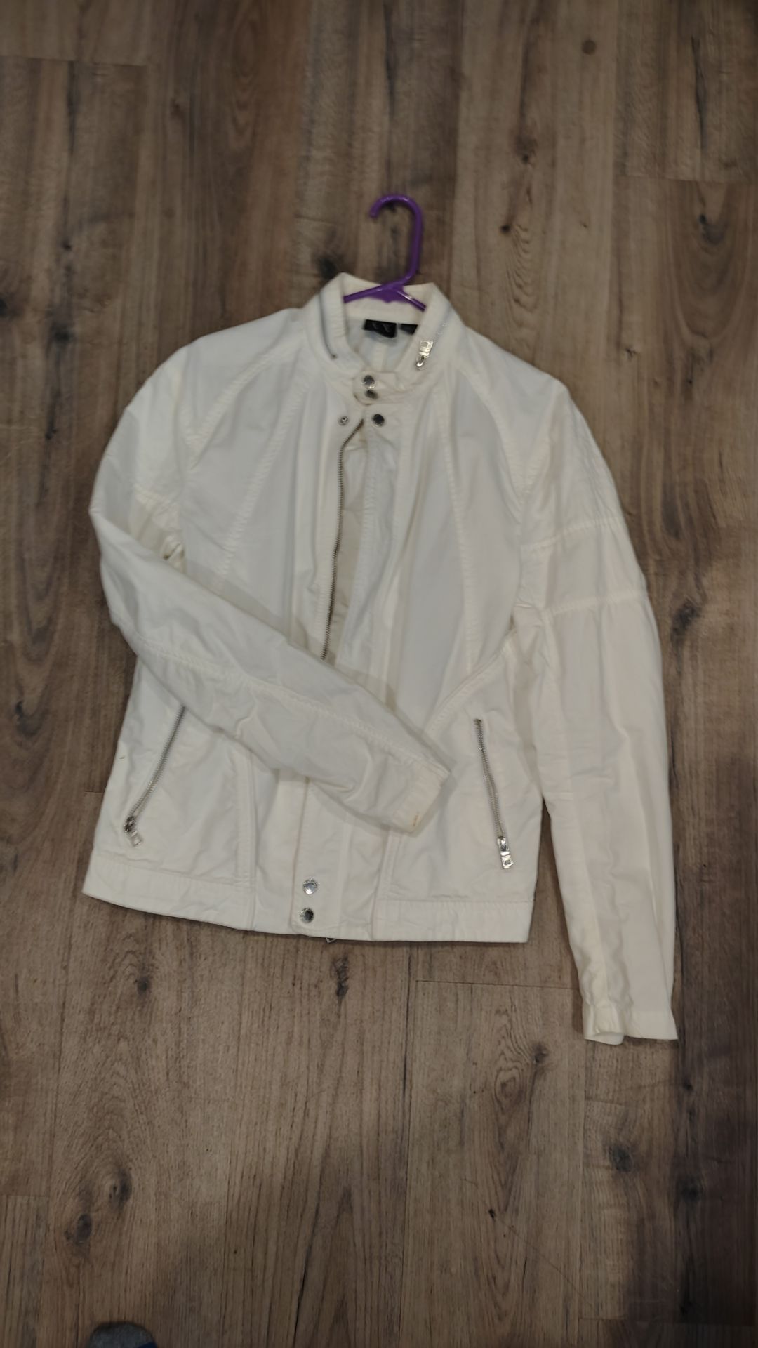 A|X Armani Exchange White Moto Jacket - Size Medium