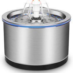 84oz/2.5L Stainless Steel Pet Water Fountain with LED Light & Filter
