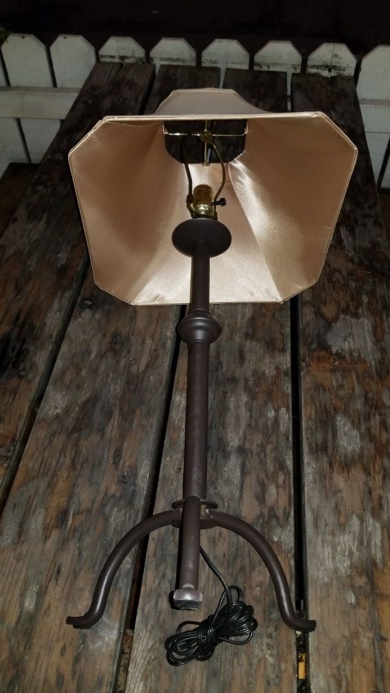 Industrial retro metal Table lamp with satin shade.