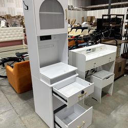 Small Vanity Desk with Mirror and Lights, White Makeup Vanity Table with Drawers for Small Space(missing mirror)
