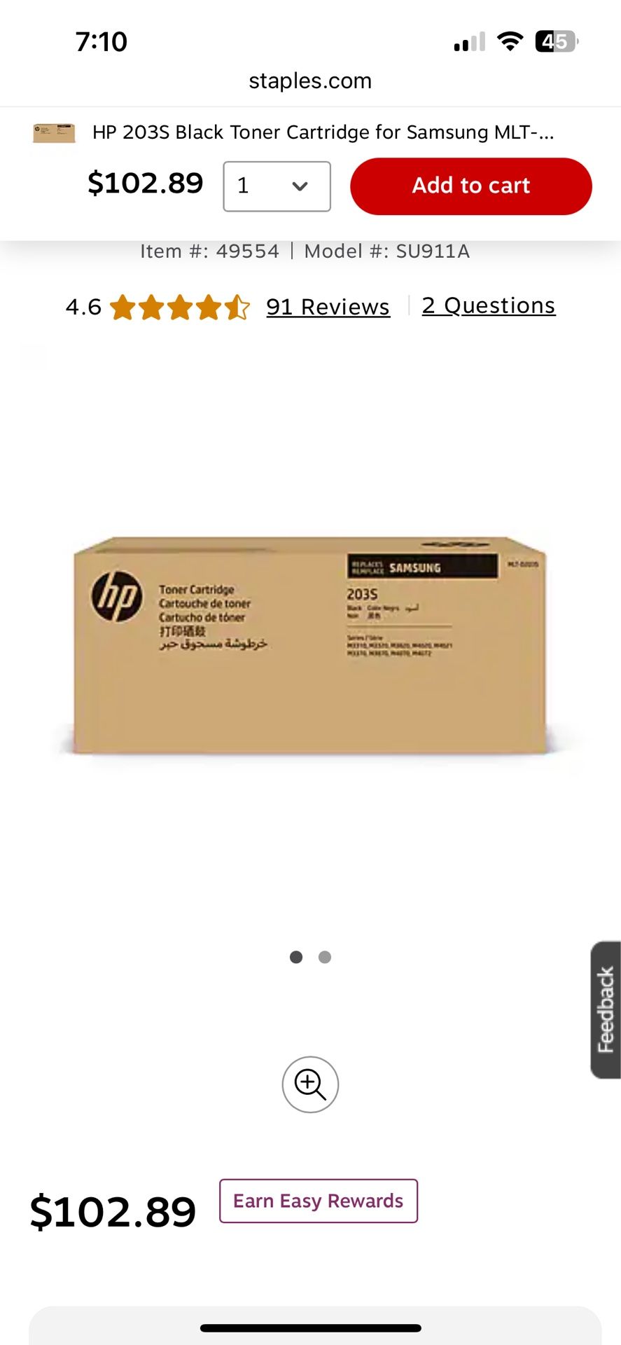 Toner Cartridge for Samsung MLT-D203S (SU907)