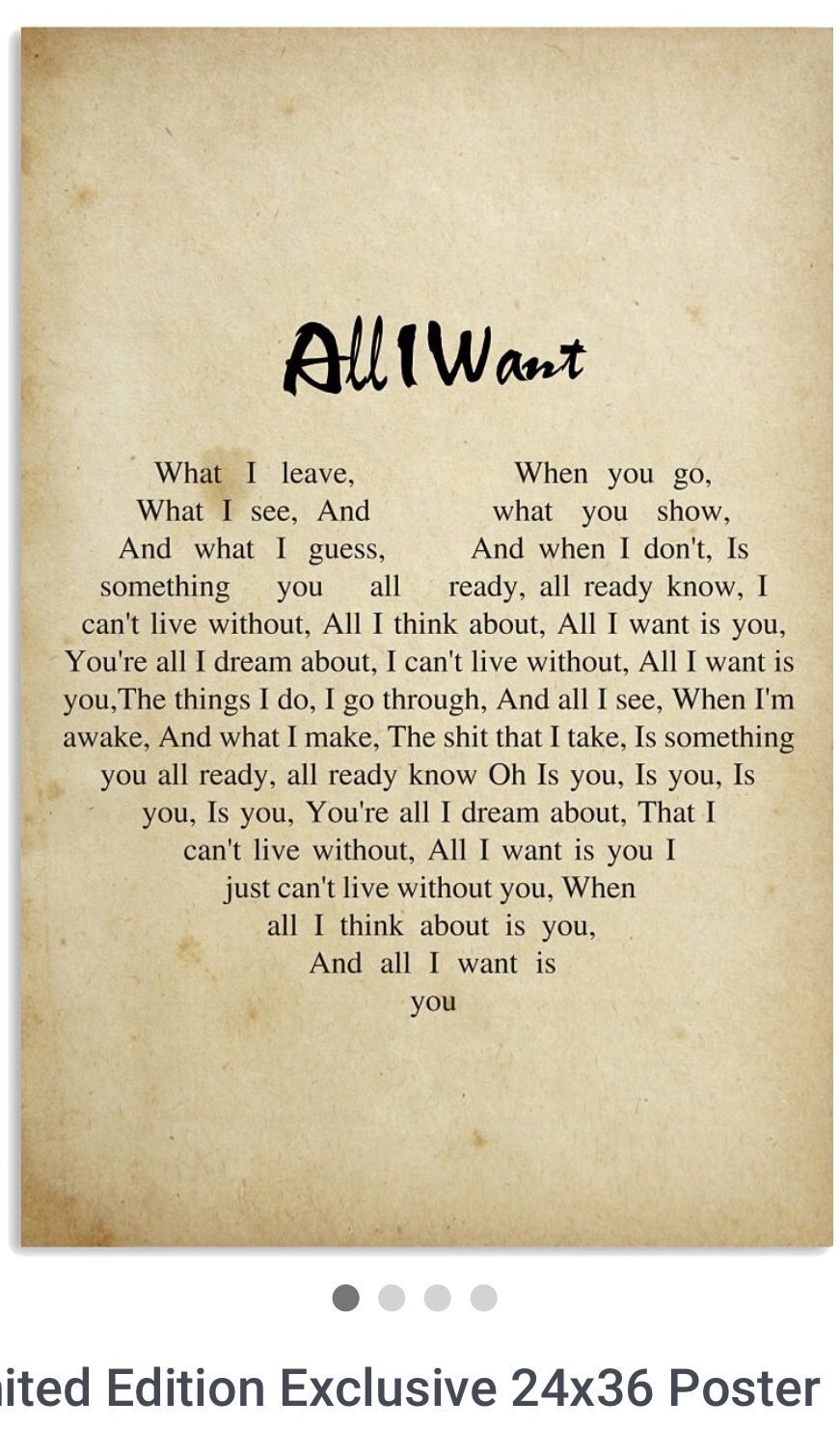 Staind lyrics “all I want” poster it’s 24x36