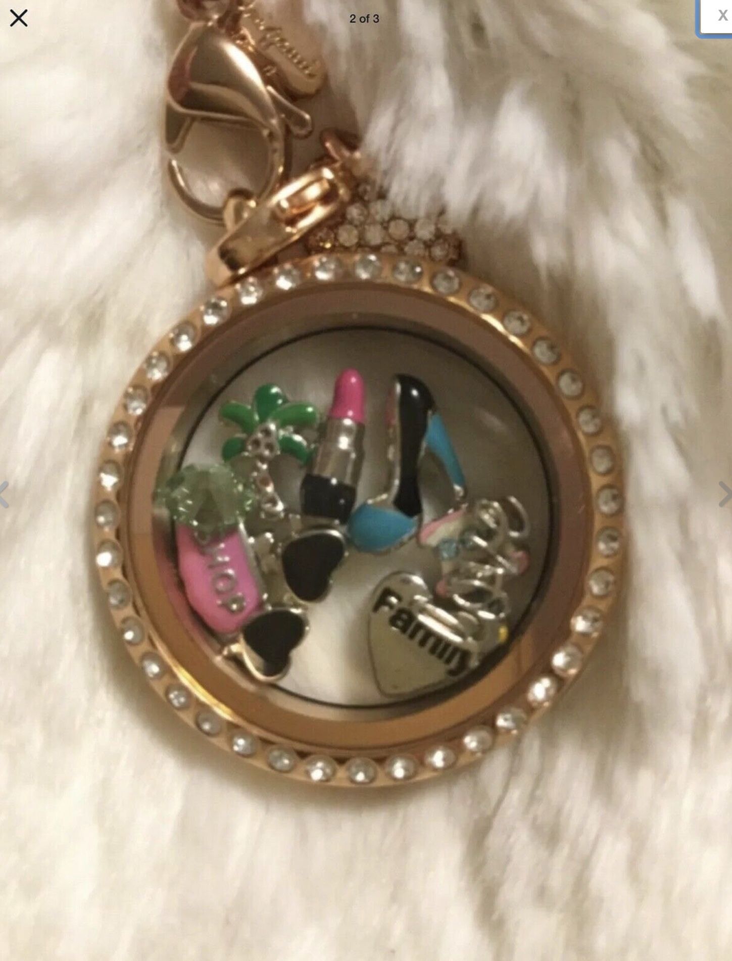 Origami Owl Larger Locket with Chains Shopping Pool Theme Rose Gold 2 chains