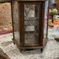 Cute Vintage Wood Display Curio Cabinet 24 Inch Tall By 19 Wide 9 1/2 Inch Sides