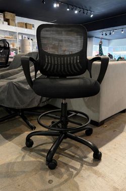 Drafting Chair - Ergonomic Tall Office for Standing Desk, Counter with Height Adjustable and Comfortable Lumbar Support, Fixed Armrests, Black