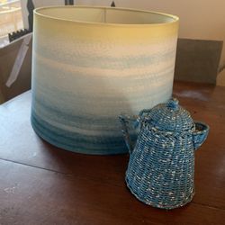 Faux Watercolor abstract Lamp shade & Vintage Rattan Kettle