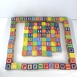 109 Wood Blocks Big 1.75" Square Cube Alphabet Number Toy 10+ lbs ABC