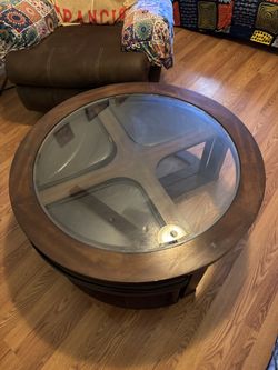 Round Glass Coffee Table w/ 3 Stools – Space Saver-$80.00