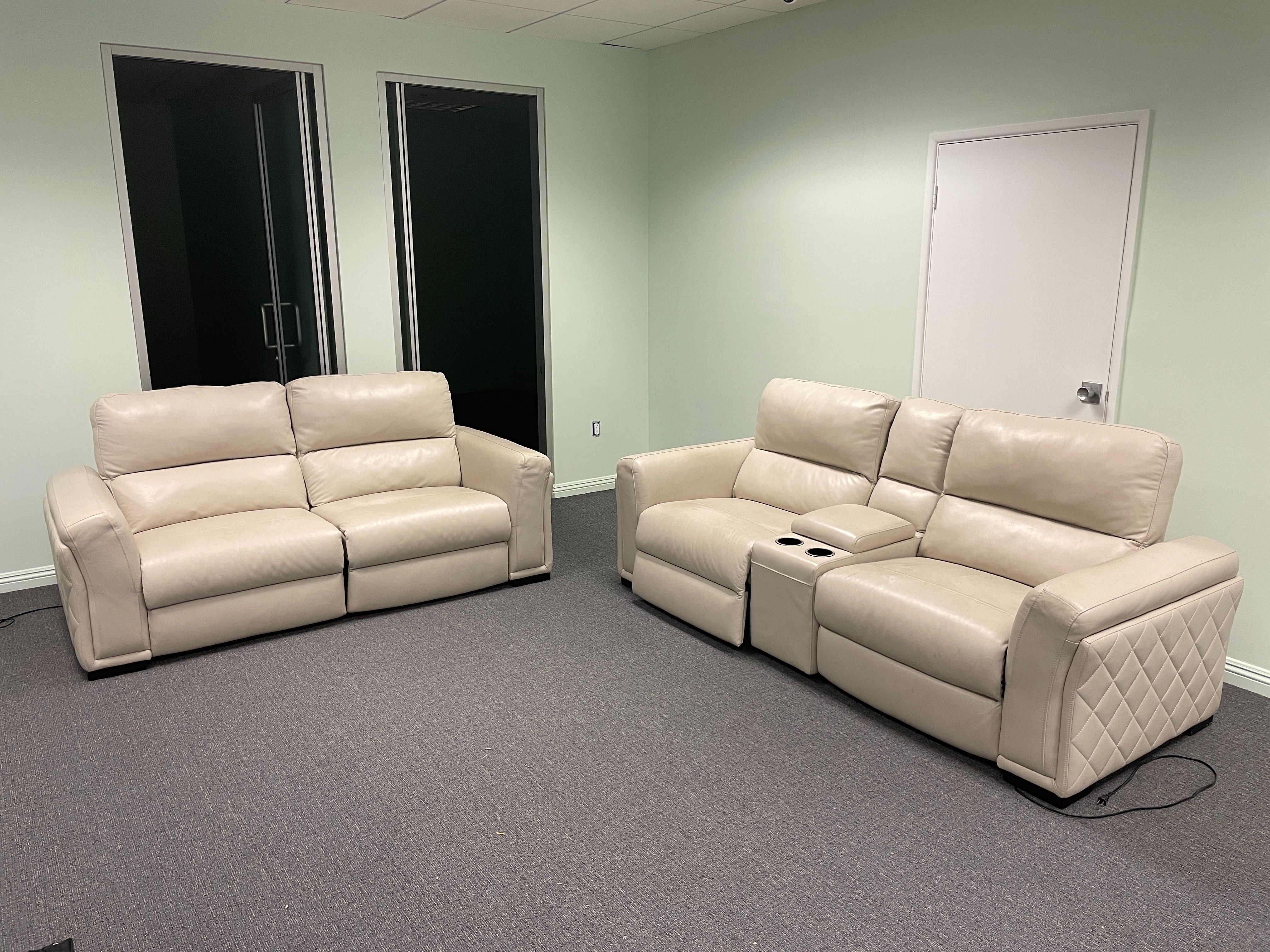 Reclining Beige Leather Couch Set