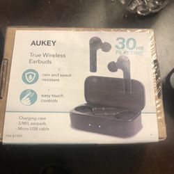 Aukey True Wireless Bluetooth Earbuds with Charging Case, Touch Control, Black