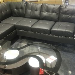 New Black Leather Style Sectionsl Sofa Set With Nailhead Trim $799
