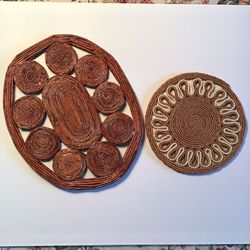 Vintage Rattan Woven Pot Trivets (Set of 2)