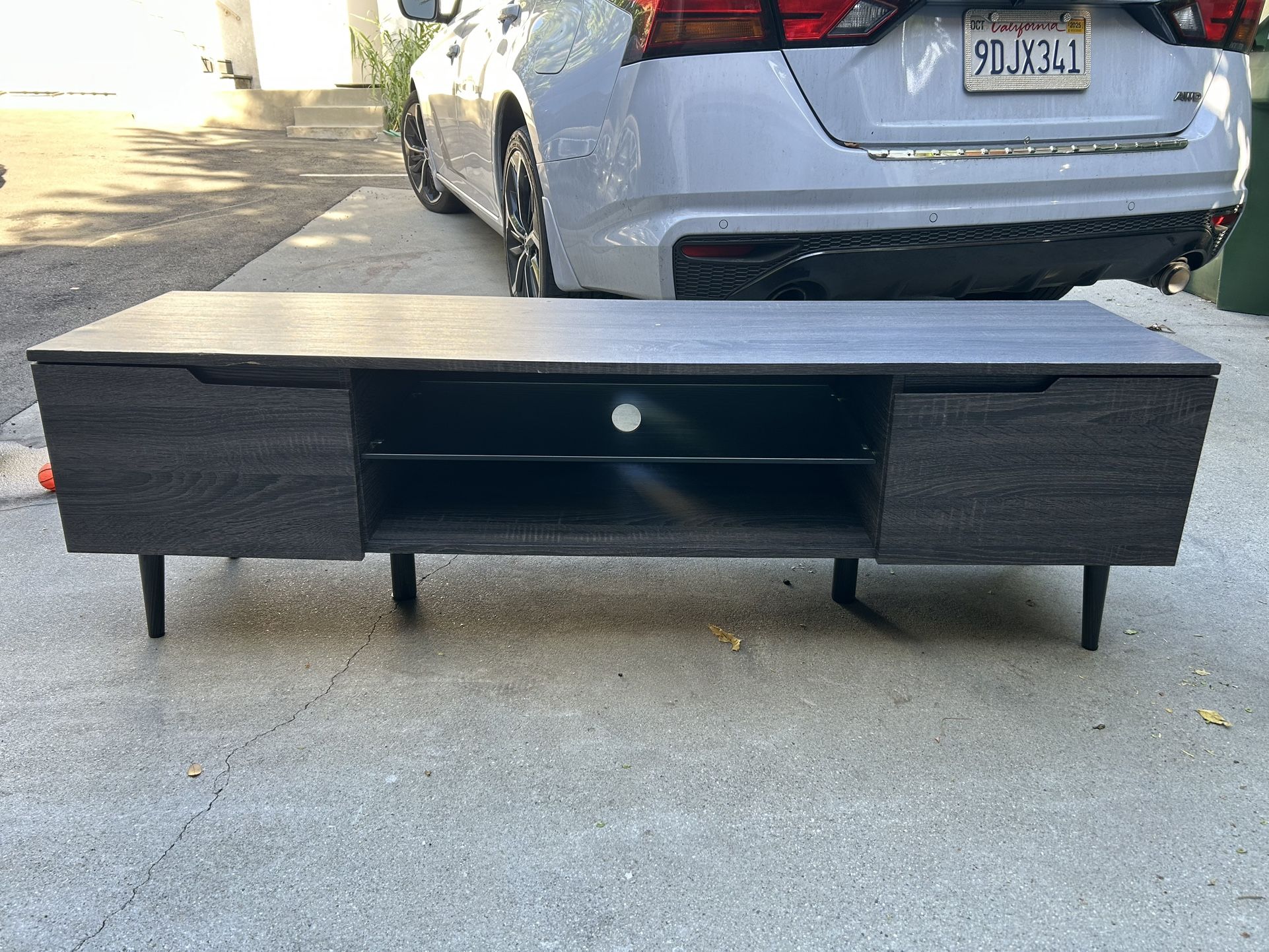 59 in. Gray Wood TV Stand Fits TVs Up to 56 in. with Storage Doors